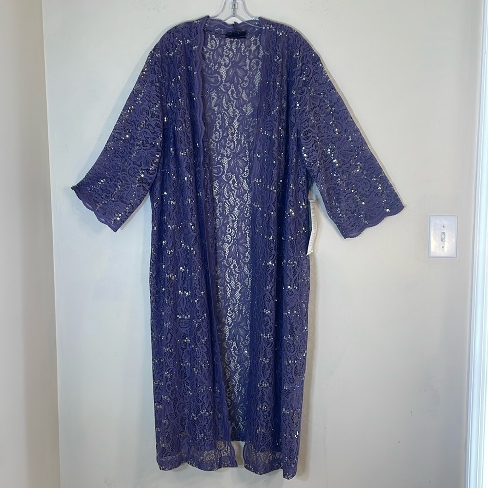 Roaman’s Open Front Sparkle Sequin Long Lace Jacket. 34W. NWT.